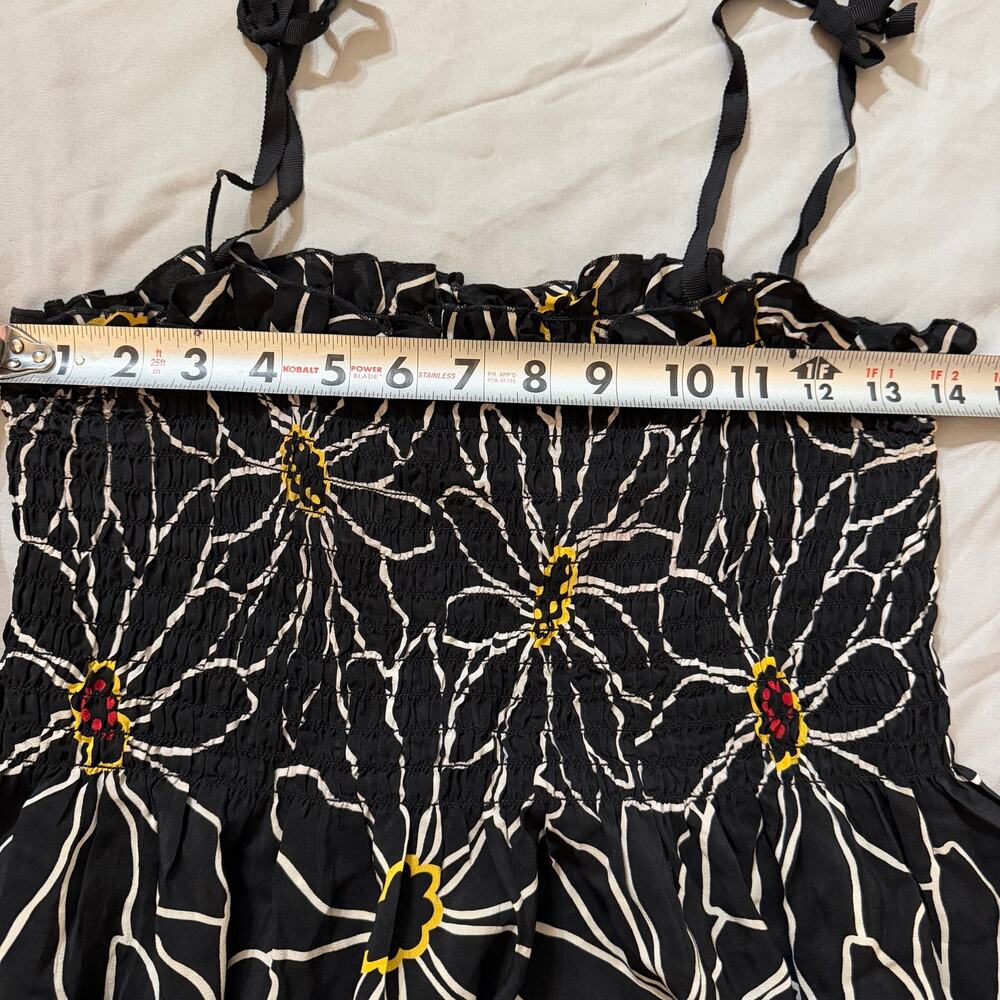 Anna Sui Anthropologie Silk Tie Straps Floral Dress Small S Black Smocked - Picture 9 of 13